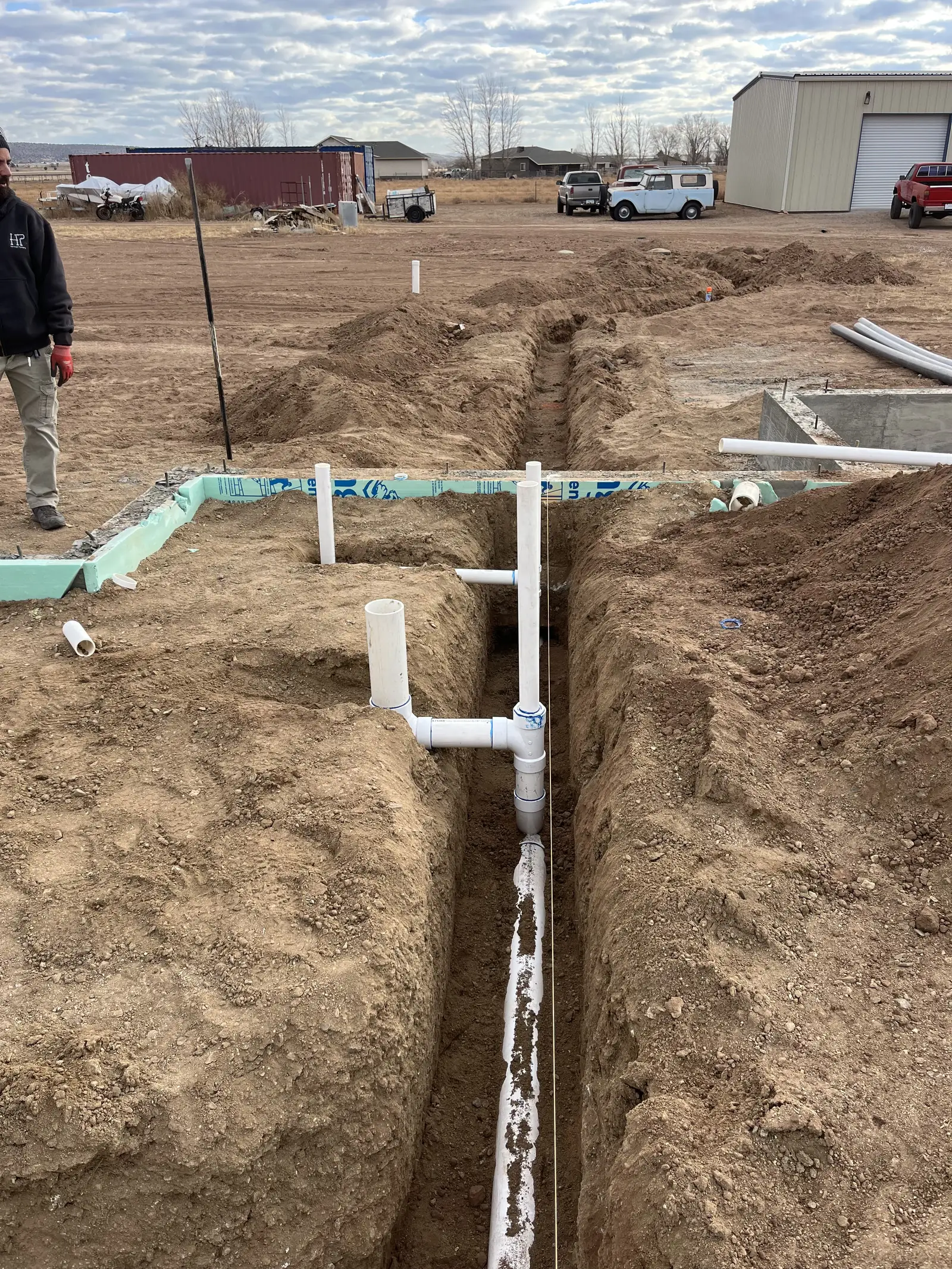 Underground drain line in the trench