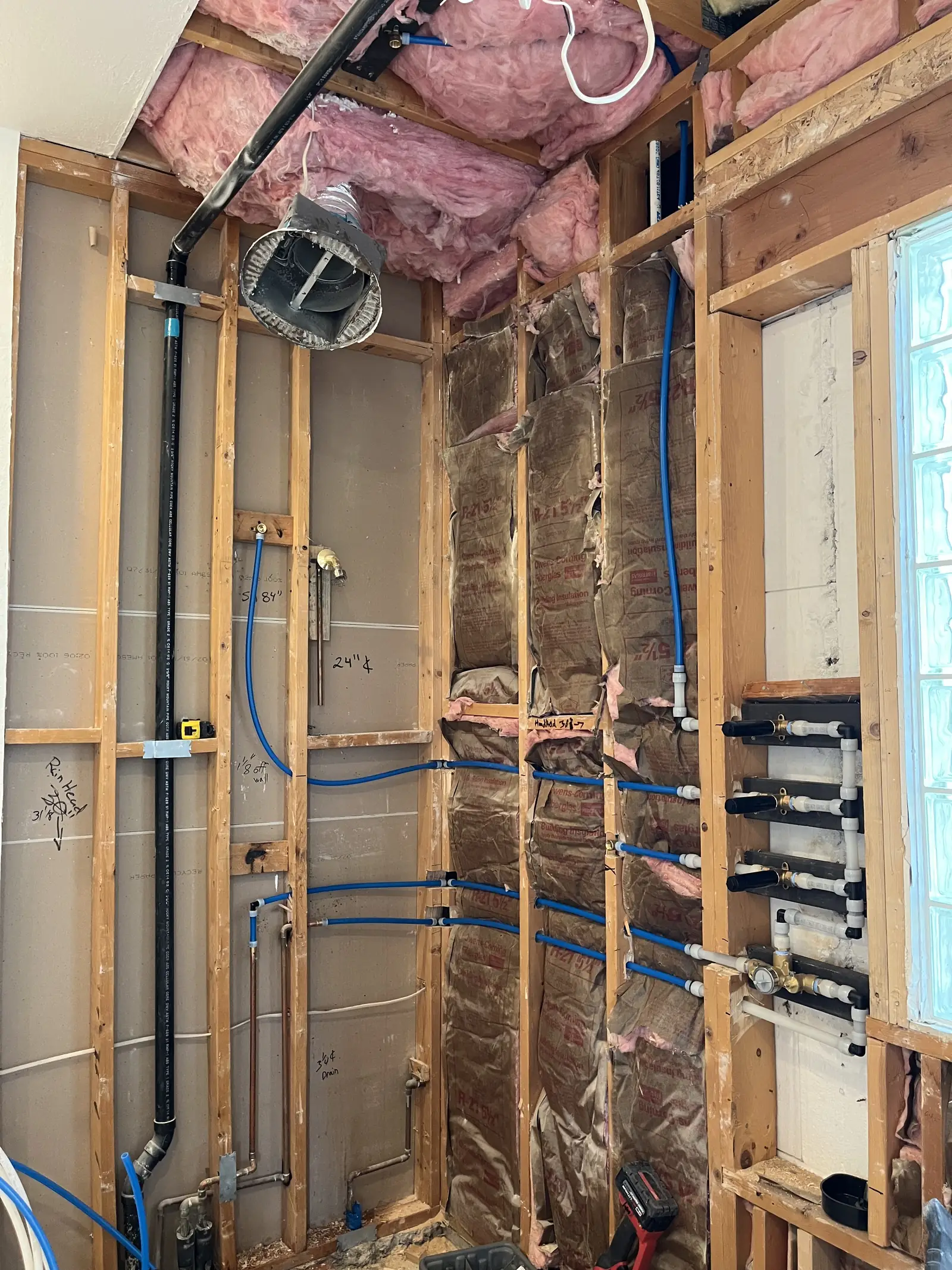 PEX supply lines run through new framing
