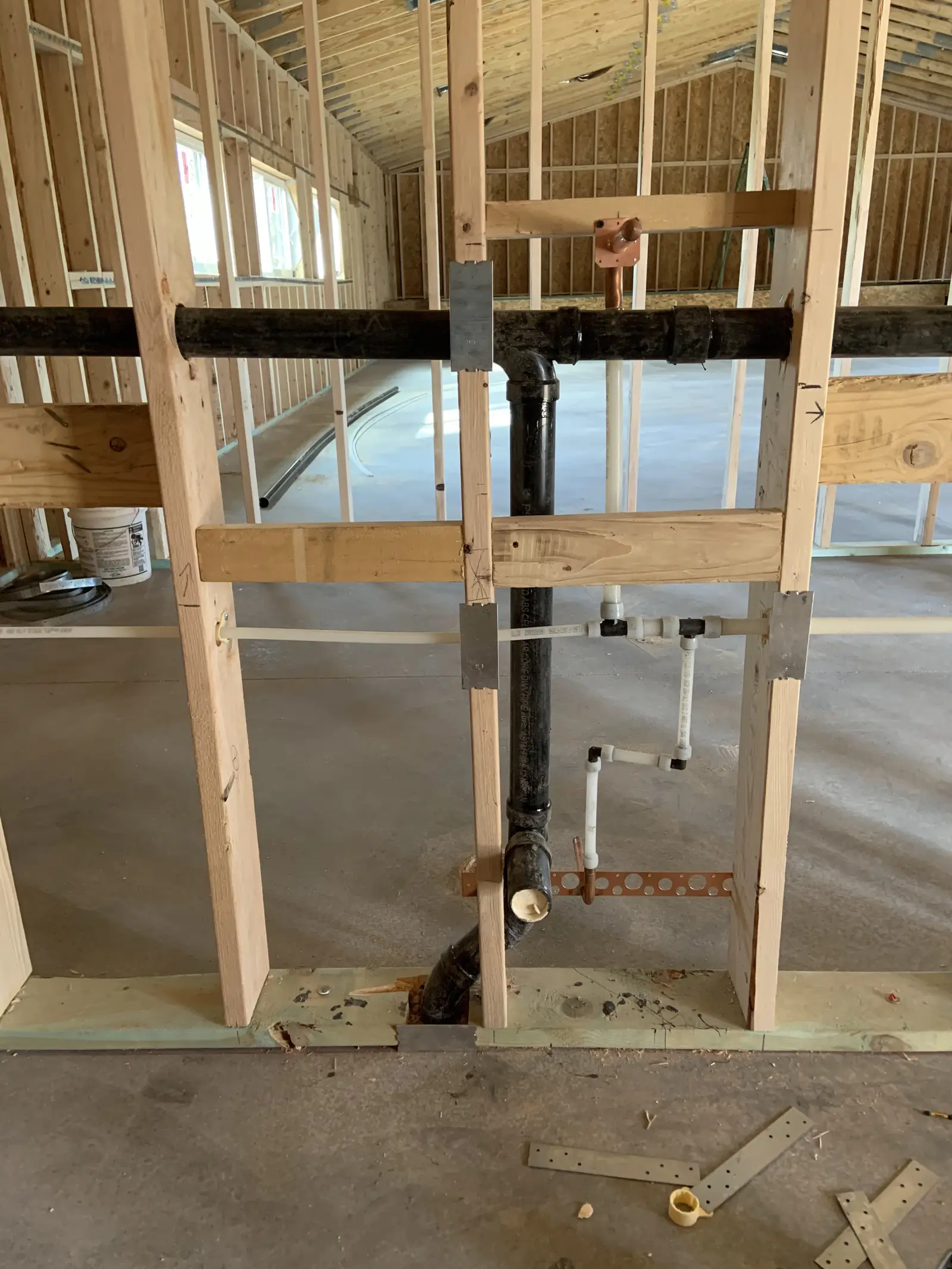 Drain and vent rough-in in new framing